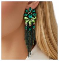 Kolczyki Sztyfty Kolor Złote Zielone Czarne Frędzle Ślub Cyrkonie 105mm