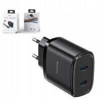 Yesido Ład. sieć. YC54 PD 20W QC 2xUSB-C + Kabel 27W C/iP 1m, BLACK / CZARN