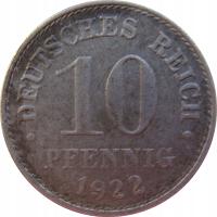 2854. Niemcy 10 Pfennig 1922 E