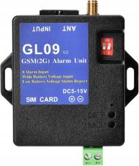 System alarmowy GSM, GL09 zasilany bateryjnie, 8-kanałowy, SMS, aplikacja