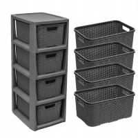 REGAŁ KOMODA PÓŁKA Z 4 KOSZAMI RATTAN BRANQ 1726 REGAŁ ŁAZIENKOWY