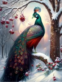 Haft krzyżykowy paw ptaki mulina nadruk zest 30x40