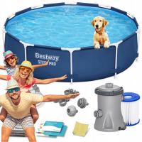 Basen Ogrodowy Stelażowy Okrągły 305x76cm Zestaw 8w1 Pompa Dozownik Z Chem.