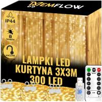 KURTYNA ŚWIETLNA 300LED Lampki Choinkowe GIRLANDA Ciepłe Białe Na Okno 3x3m