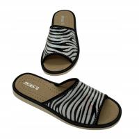 Damskie Pantofle Kapcie Odkryte eko-skóra zebra miękka wkładka AN-REN