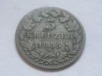 nr1372 Niemcy Bayern , Bawaria Stara Moneta 3 Kreuzer 1855 SREBRO