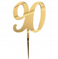 Liczba 90 Topper na nóżce do wbicia Urodziny Cyfra 8cm ZŁOTE PLEXI lustro