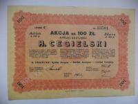 Akcja na 100 Złotych z1929r.-Spółka Akcyjna - H. Cegielski- Nr.33501-Rzadka