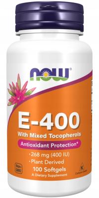 NOW Foods WITAMINA E-400 268mg mixed Tocopherol E 400 MŁODOŚCI 100 softgels