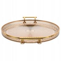 OKRĄGŁA TACA DEKORACYJNA Z UCHWYTAMI NOWOCZESNA PLASTIKOWA TACA DO SERWOWANIA HOME DECORAT