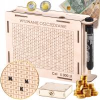 Skarbonka Wykreślana Drewniana Cel 5000zł Wyzwanie Oszczędzanie + Flamaster