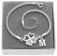 Серебряный браслет Lucky Clover буква стразы подарочная коробка серебро