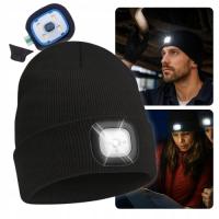 CZAPKA ROBOCZA Z LATARKĄ CZOŁÓWKĄ ZIMOWA Z LAMPKĄ LED USB CIEPŁA GRUBA