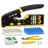 Zestaw narzędzi sieciowych do wtyków RJ45 tester zaciskarka ściągacz etui