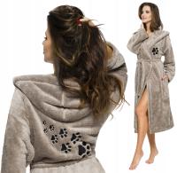 DŁUGI PUCHOWY DAMSKI SZLAFROK KIESZENIE PODOMKA ŁAPKA