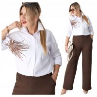 FEMIMODA koszula damska długi rękaw kwiaty biały klasyczna oversize wizytowa casual wizyta do pracy