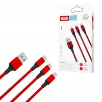 Kabel XO USB - USB typ C / microUSB / Lightning 1,2 m czerwony