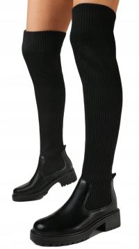 ЖЕНСКИЕ САПОГИ ДЛИННЫЕ ТЕПЛЫЕ ЧЕРНЫЕ НОСКИ