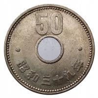 JAPONIA 50 YEN - JEN 1964 ROK 39 Y#76 - KWIAT - Z OTWOREM