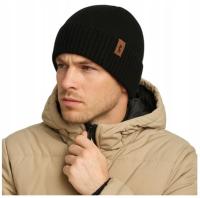 Черная мужская зимняя шапка универсальная мериносовая шерсть польский продукт качество