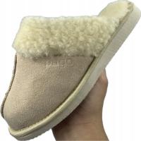 Ciepłe Kapcie Damskie Z Naturalnej Wełny Merino Pantofle Domowe Beżowe Pago