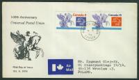 a1655 Kanada Winipeg 1974 r FDC 100 lat poczty UPU Air Mail +st.odb W-wa