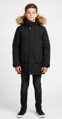 Kurtka zimowa dla chłopca, ciepła parka z kapturem czarna