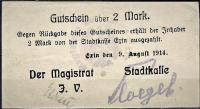 Notgeld Kcynia Magistrat. 2 Mk. z 9. 08.1914