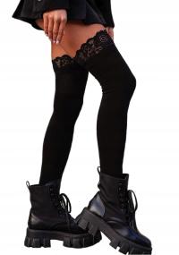 Zakolanówki Milena z szeroką koronką czarne 37-41