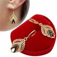 ZŁOTE KOLCZYKI WISZĄCE AŻUROWO CZARNE Z CYRKONIAMI WYJĄTKOWE DLA KOBIETY