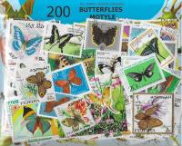 Zestaw 200 znaczków pocztowych - MOTYLE