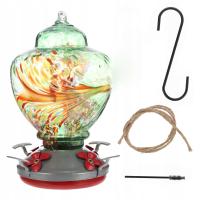 1Zestaw Zielony Szklany Karmnik Dla Ptaków Trwały Dekoracyjny Dozownik Karmy Dla Ptaków