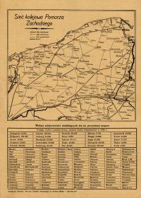 Stara Mapa Sieć kolejowa pomorza zachodniego 1945r. 120x90cm