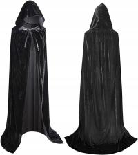 Плащ черный длинный с капюшоном бархат Хэллоуин 150 см