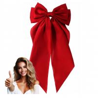 Spinka do włosów kokarda OZDOBNA długa czerwona EFEKTOWNA satynowa klamra