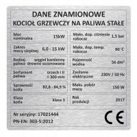 Tabliczka znamionowa na piec C.O. kocioł grzewczy - 3 klasa zamiennik