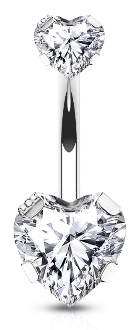 СЕРЕБРЯНЫЙ ПИРСИНГ ДЛЯ ПУПКА КУБИЧЕСКИЙ ЦИРКОНИЙ СЕРДЦЕ SS316L