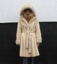 FUTRO Z NOREK NORKI MINK-FUR- PASEK-PŁASZCZ KAPTUR-XL/2XL