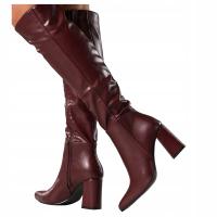 Бордовые сапоги Женские удобные широкие декоративные пост модные элегантные