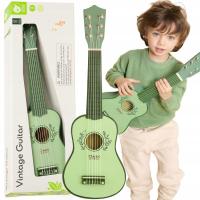 DREWNIANA GITARA DLA DZIECI VINTAGE STRUNY INSTRUMENT MUZYCZNY 3+ 54CM