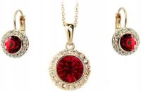 Złoty komplet biżuterii ślubnej kate z rubinowymi kryształkami pozłacany