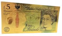 Królowa Elżbieta II Pozłacany Banknot 5 Funtów