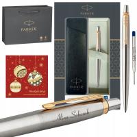 DŁUGOPIS PARKER JOTTER STALOWY ZŁOTY PREZENT NA ŚWIĘTA Z ETUI GRAWER
