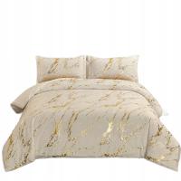 Pościel marmurkowa beżowa160x200 komplet 3-częściowy złota elegancka