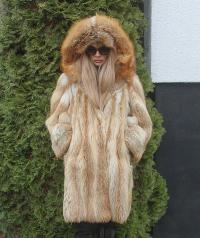 FUTRO Z LISA KURTKA Z KAPTUREM-PŁASZCZ-L/XL