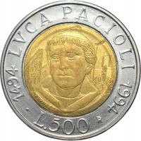 Włochy 500 lirów 1994 r. Luca Pacioli Bimetal