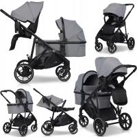 WÓZEK SPACEROWY BLIŹNIACZY GONDOLA + SIEDZISKO 2w1 DUŻE KOŁA 0-22 KG FOLIA