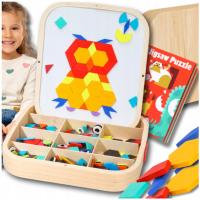 DREWNIANA SKRZYNKA Z MAGNETYCZNĄ MOZAIKĄ MONTESSORI KREATYWNA ZABAWA DZIECI