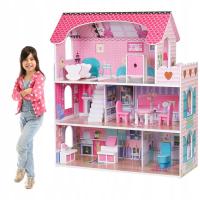 Кукольный домик деревянный большой розовый мебель мебель терраса дом 3 этажа