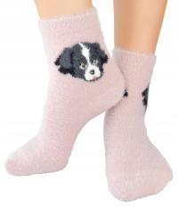 SKARPETKI SKARPETY DZIEWCZĘCE CIEPŁE GRUBE PUCHATE róż PIESEK 31/34 V008K